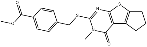 methyl 4-(((3-methyl-4-oxo-3,5,6,7-tetrahydro-4H-cyclopenta[4,5]thieno[2,3-d]pyrimidin-2-yl)thio)methyl)benzoate 结构式