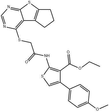 ethyl 2-(2-((6,7-dihydro-5H-cyclopenta[4,5]thieno[2,3-d]pyrimidin-4-yl)thio)acetamido)-4-(4-methoxyphenyl)thiophene-3-carboxylate 结构式