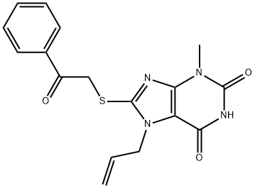 7-allyl-3-methyl-8-((2-oxo-2-phenylethyl)thio)-3,7-dihydro-1H-purine-2,6-dione 结构式