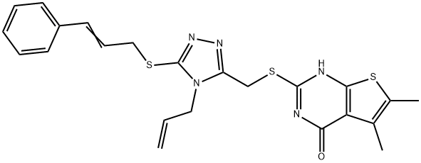 2-(((4-allyl-5-(cinnamylthio)-4H-1,2,4-triazol-3-yl)methyl)thio)-5,6-dimethylthieno[2,3-d]pyrimidin-4(3H)-one 结构式