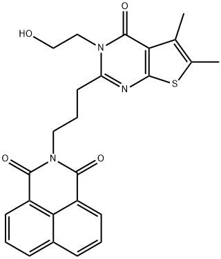 2-(3-(3-(2-hydroxyethyl)-5,6-dimethyl-4-oxo-3,4-dihydrothieno[2,3-d]pyrimidin-2-yl)propyl)-1H-benzo[de]isoquinoline-1,3(2H)-dione 结构式