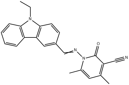 1-{[(9-ethyl-9H-carbazol-3-yl)methylene]amino}-4,6-dimethyl-2-oxo-1,2-dihydro-3-pyridinecarbonitrile 结构式
