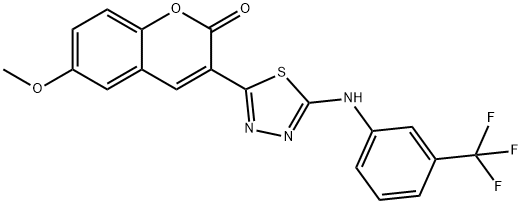 6-methoxy-3-(5-((3-(trifluoromethyl)phenyl)amino)-1,3,4-thiadiazol-2-yl)-2H-chromen-2-one 结构式