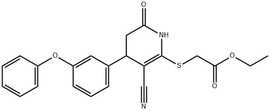 ethyl 2-((3-cyano-6-oxo-4-(3-phenoxyphenyl)-1,4,5,6-tetrahydropyridin-2-yl)thio)acetate 结构式