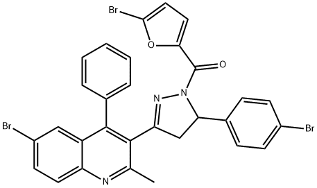 (3-(6-bromo-2-methyl-4-phenylquinolin-3-yl)-5-(4-bromophenyl)-4,5-dihydro-1H-pyrazol-1-yl)(5-bromofuran-2-yl)methanone 结构式