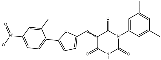 (5E)-1-(3,5-dimethylphenyl)-5-[[5-(2-methyl-4-nitrophenyl)furan-2-yl]methylidene]-1,3-diazinane-2,4,6-trione 结构式