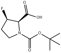 (2R,3R)-1-[(tert-butoxy)carbonyl]-3-fluoropyrrolidine-2-carboxylic acid 结构式