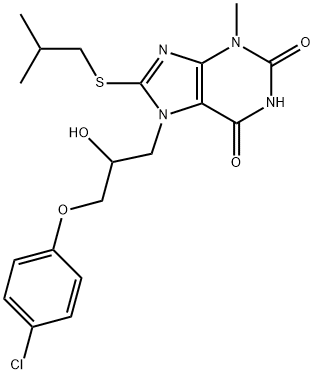 7-(3-(4-chlorophenoxy)-2-hydroxypropyl)-8-(isobutylthio)-3-methyl-3,7-dihydro-1H-purine-2,6-dione 结构式