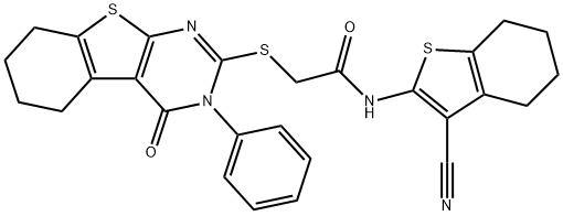 N-(3-cyano-4,5,6,7-tetrahydrobenzo[b]thiophen-2-yl)-2-((4-oxo-3-phenyl-3,4,5,6,7,8-hexahydrobenzo[4,5]thieno[2,3-d]pyrimidin-2-yl)thio)acetamide 结构式