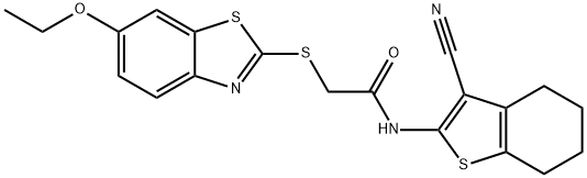 N-(3-cyano-4,5,6,7-tetrahydro-1-benzothiophen-2-yl)-2-[(6-ethoxy-1,3-benzothiazol-2-yl)sulfanyl]acetamide 结构式