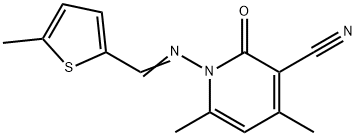 4,6-dimethyl-1-{[(5-methyl-2-thienyl)methylene]amino}-2-oxo-1,2-dihydro-3-pyridinecarbonitrile 结构式