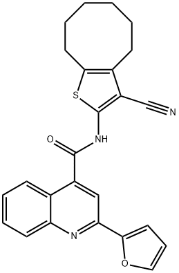 N-(3-cyano-4,5,6,7,8,9-hexahydrocycloocta[b]thiophen-2-yl)-2-(furan-2-yl)quinoline-4-carboxamide 结构式