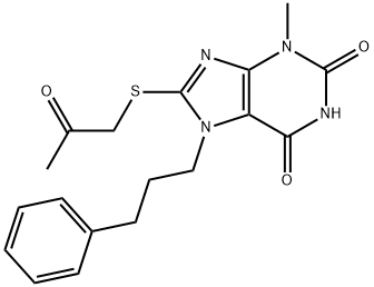 3-methyl-8-((2-oxopropyl)thio)-7-(3-phenylpropyl)-3,7-dihydro-1H-purine-2,6-dione 结构式