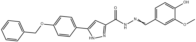 (E)-3-(4-(benzyloxy)phenyl)-N-(4-hydroxy-3-methoxybenzylidene)-1H-pyrazole-5-carbohydrazide 结构式