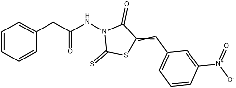 (Z)-N-(5-(3-nitrobenzylidene)-4-oxo-2-thioxothiazolidin-3-yl)-2-phenylacetamide 结构式