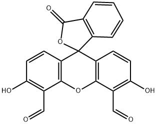 3',6'-dihydroxy-3-oxo-3H-spiro[isobenzofuran-1,9'-xanthene]-4',5'-dicarbaldehyde 结构式