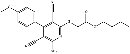 butyl 2-((6-amino-3,5-dicyano-4-(4-methoxyphenyl)pyridin-2-yl)thio)acetate 结构式