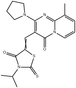 (Z)-3-isopropyl-5-((9-methyl-4-oxo-2-(pyrrolidin-1-yl)-4H-pyrido[1,2-a]pyrimidin-3-yl)methylene)-2-thioxothiazolidin-4-one 结构式