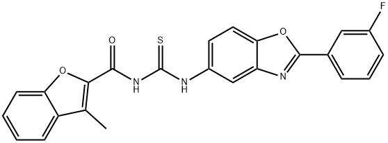 N-{[2-(3-fluorophenyl)-1,3-benzoxazol-5-yl]carbamothioyl}-3-methyl-1-benzofuran-2-carboxamide 结构式