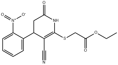 ethyl 2-((3-cyano-4-(2-nitrophenyl)-6-oxo-1,4,5,6-tetrahydropyridin-2-yl)thio)acetate 结构式