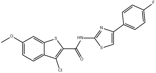 3-chloro-N-(4-(4-fluorophenyl)thiazol-2-yl)-6-methoxybenzo[b]thiophene-2-carboxamide 结构式