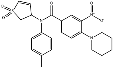 N-(1,1-dioxido-2,3-dihydrothiophen-3-yl)-3-nitro-4-(piperidin-1-yl)-N-(p-tolyl)benzamide 结构式