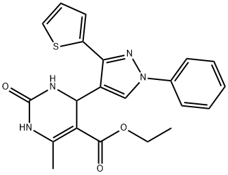 ethyl 6-methyl-2-oxo-4-(1-phenyl-3-(thiophen-2-yl)-1H-pyrazol-4-yl)-1,2,3,4-tetrahydropyrimidine-5-carboxylate 结构式