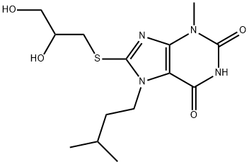 8-((2,3-dihydroxypropyl)thio)-7-isopentyl-3-methyl-3,7-dihydro-1H-purine-2,6-dione 结构式