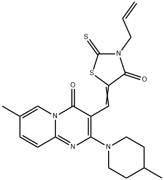 (Z)-3-allyl-5-((7-methyl-2-(4-methylpiperidin-1-yl)-4-oxo-4H-pyrido[1,2-a]pyrimidin-3-yl)methylene)-2-thioxothiazolidin-4-one 结构式