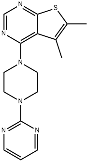 5,6-dimethyl-4-(4-(pyrimidin-2-yl)piperazin-1-yl)thieno[2,3-d]pyrimidine 结构式