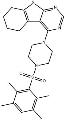 4-(4-((2,3,5,6-tetramethylphenyl)sulfonyl)piperazin-1-yl)-5,6,7,8-tetrahydrobenzo[4,5]thieno[2,3-d]pyrimidine 结构式