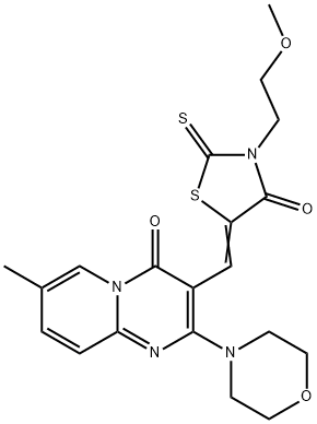 (Z)-3-(2-methoxyethyl)-5-((7-methyl-2-morpholino-4-oxo-4H-pyrido[1,2-a]pyrimidin-3-yl)methylene)-2-thioxothiazolidin-4-one 结构式