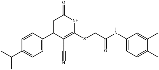 2-((3-cyano-4-(4-isopropylphenyl)-6-oxo-1,4,5,6-tetrahydropyridin-2-yl)thio)-N-(3,4-dimethylphenyl)acetamide 结构式