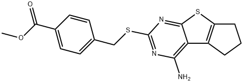 methyl 4-(((4-amino-6,7-dihydro-5H-cyclopenta[4,5]thieno[2,3-d]pyrimidin-2-yl)thio)methyl)benzoate 结构式