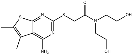 2-((4-amino-5,6-dimethylthieno[2,3-d]pyrimidin-2-yl)thio)-N,N-bis(2-hydroxyethyl)acetamide 结构式