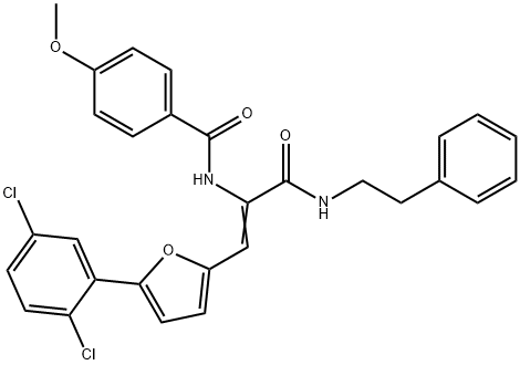 (Z)-N-(1-(5-(2,5-dichlorophenyl)furan-2-yl)-3-oxo-3-(phenethylamino)prop-1-en-2-yl)-4-methoxybenzamide 结构式