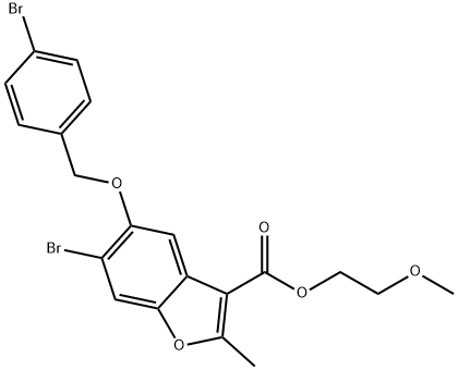 2-methoxyethyl 6-bromo-5-((4-bromobenzyl)oxy)-2-methylbenzofuran-3-carboxylate 结构式