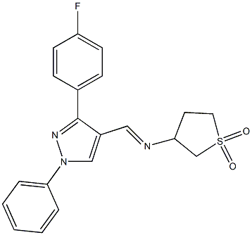 (E)-3-(((3-(4-fluorophenyl)-1-phenyl-1H-pyrazol-4-yl)methylene)amino)tetrahydrothiophene 1,1-dioxide 结构式