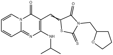 (Z)-5-((2-(isopropylamino)-4-oxo-4H-pyrido[1,2-a]pyrimidin-3-yl)methylene)-3-((tetrahydrofuran-2-yl)methyl)-2-thioxothiazolidin-4-one 结构式