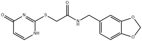 N-(1,3-benzodioxol-5-ylmethyl)-2-[(4-hydroxypyrimidin-2-yl)sulfanyl]acetamide 结构式