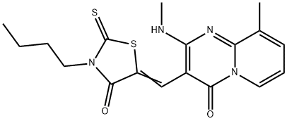 (Z)-3-butyl-5-((9-methyl-2-(methylamino)-4-oxo-4H-pyrido[1,2-a]pyrimidin-3-yl)methylene)-2-thioxothiazolidin-4-one 结构式