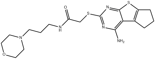 2-((4-amino-6,7-dihydro-5H-cyclopenta[4,5]thieno[2,3-d]pyrimidin-2-yl)thio)-N-(3-morpholinopropyl)acetamide 结构式