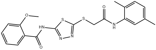 N-(5-((2-((2,5-dimethylphenyl)amino)-2-oxoethyl)thio)-1,3,4-thiadiazol-2-yl)-2-methoxybenzamide 结构式