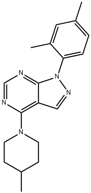 1-(2,4-dimethylphenyl)-4-(4-methylpiperidin-1-yl)-1H-pyrazolo[3,4-d]pyrimidine 结构式