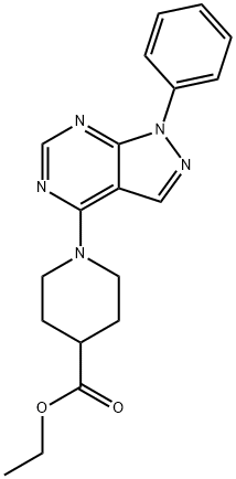 1-(1-苯基-1H-吡唑并[3,4-D]嘧啶-4-基)哌啶-4-羧酸乙酯 结构式