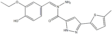 (E)-N-(3-ethoxy-4-hydroxybenzylidene)-3-(5-methylthiophen-2-yl)-1H-pyrazole-5-carbohydrazide 结构式