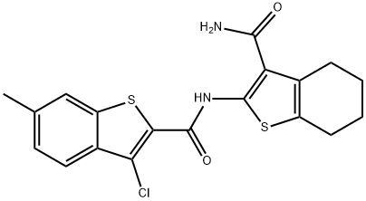 N-(3-carbamoyl-4,5,6,7-tetrahydro-1-benzothiophen-2-yl)-3-chloro-6-methyl-1-benzothiophene-2-carboxamide 结构式