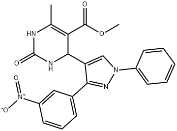 methyl 6-methyl-4-(3-(3-nitrophenyl)-1-phenyl-1H-pyrazol-4-yl)-2-oxo-1,2,3,4-tetrahydropyrimidine-5-carboxylate 结构式