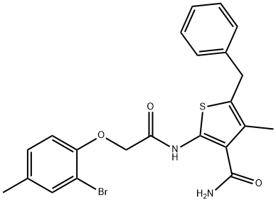 5-benzyl-2-{[(2-bromo-4-methylphenoxy)acetyl]amino}-4-methyl-3-thiophenecarboxamide 结构式