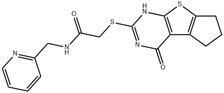 2-((4-oxo-3,5,6,7-tetrahydro-4H-cyclopenta[4,5]thieno[2,3-d]pyrimidin-2-yl)thio)-N-(pyridin-2-ylmethyl)acetamide 结构式